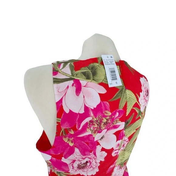 NWT Natori Peony Ruffled Asymmetrical Satin Dress Red Women’s 6 Elegant Lux - Picture 8 of 8